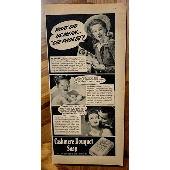 Cashmere Bouquet Soap Vintage Print Ad 1940s Retro Bath Beauty Wall Decor - Picture 1 of 6